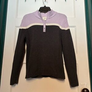 1/4 Zip Trendy Stylish Color Block Sweater - Gray and Lavender with White Stripe